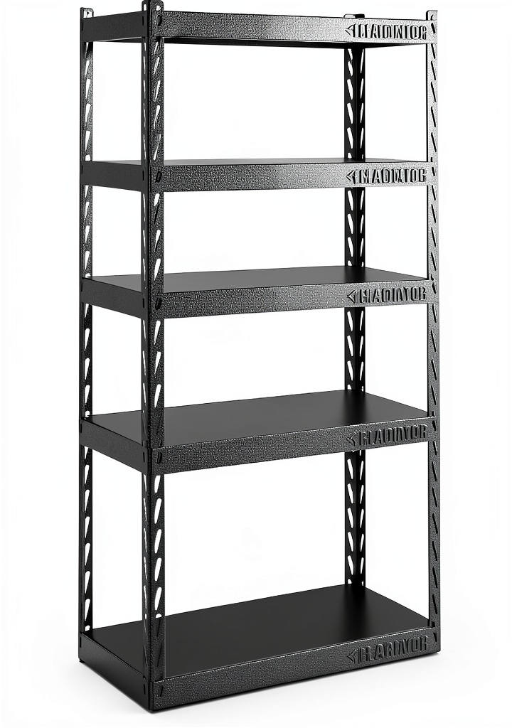 Gladiator Garage Storage Rack installed in a cluttered garage