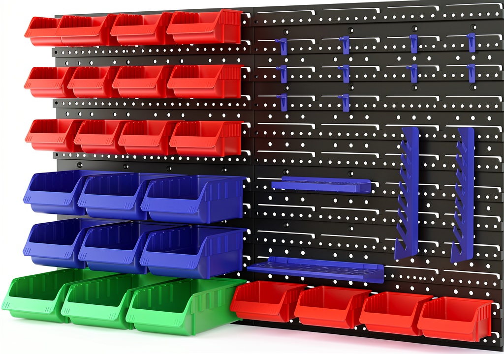 Pegboard storage kit components
