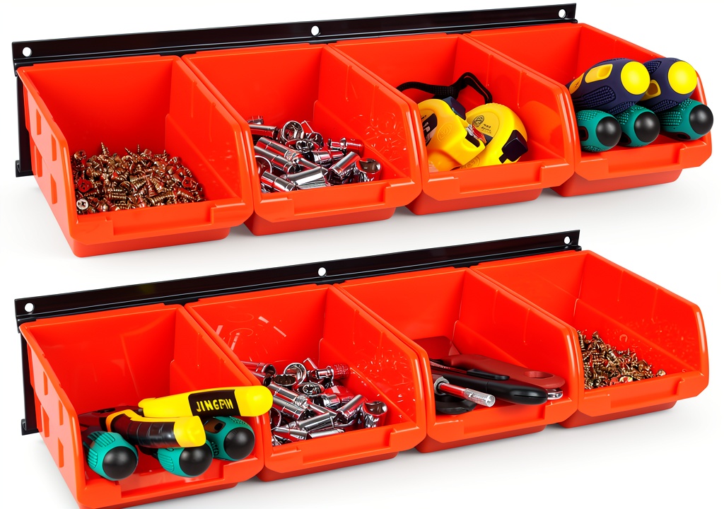 TVKB wall‑mounted storage installed in a garage workshop